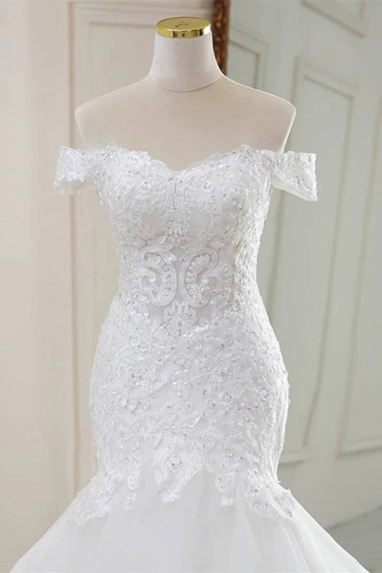 Lace Off-the-Shoulder Trumpet Long Wedding Dress