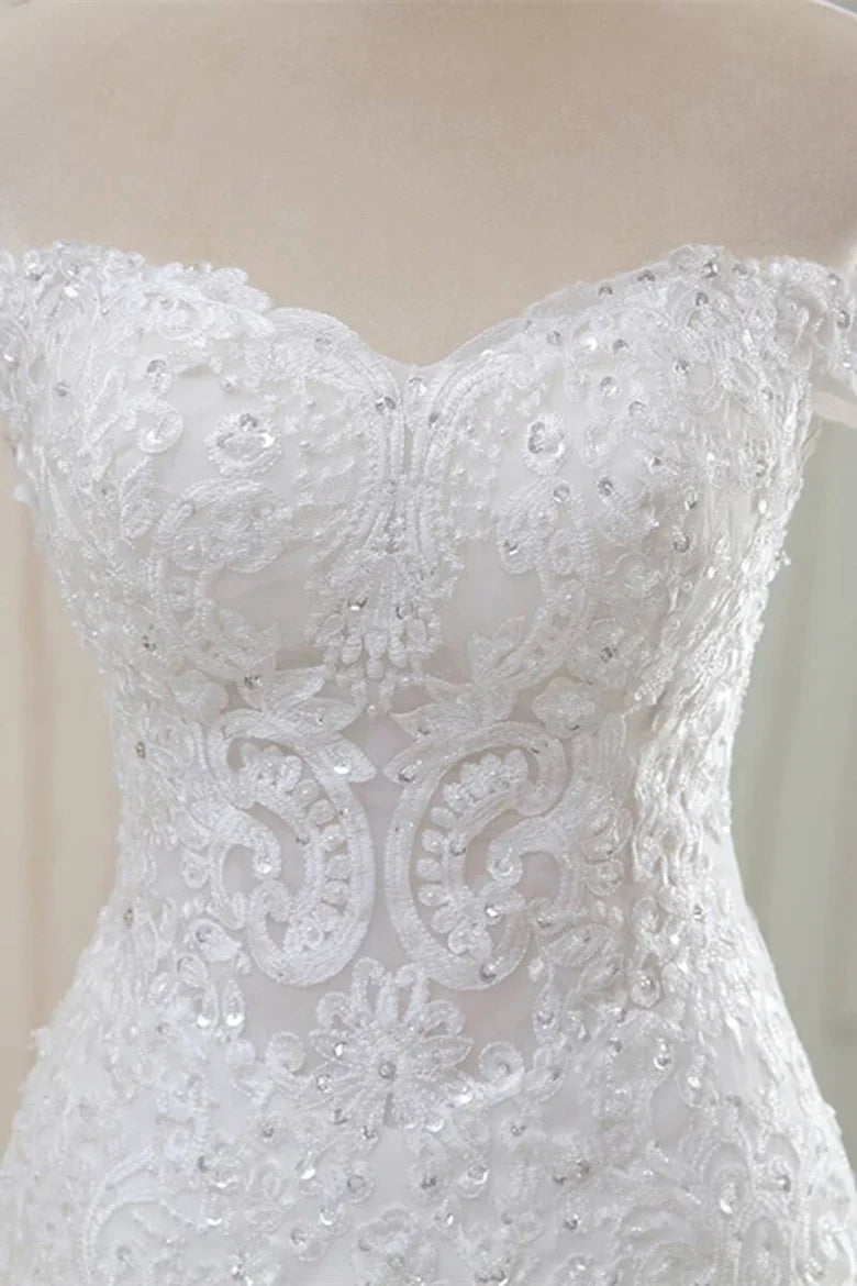 Lace Off-the-Shoulder Trumpet Long Wedding Dress