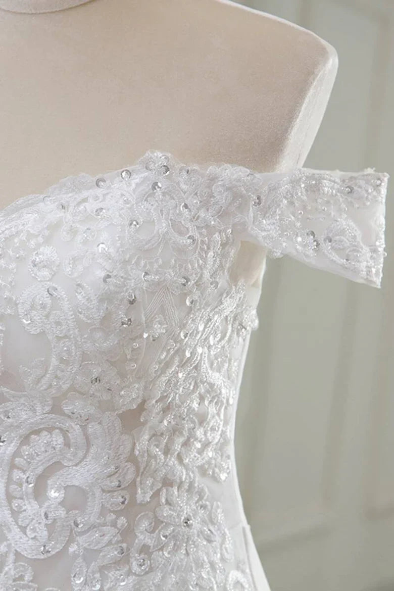 Lace Off-the-Shoulder Trumpet Long Wedding Dress