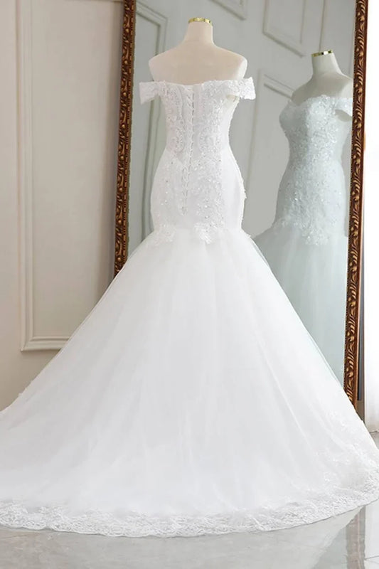 Lace Off-the-Shoulder Trumpet Long Wedding Dress