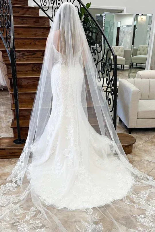 Floral Lace Deep V-neck Backless Mermaid Wedding Dress