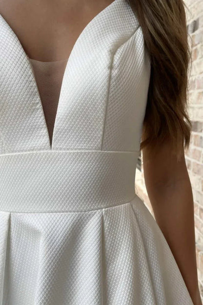 A-Line V-Neck Open-Back Long Wedding Gown
