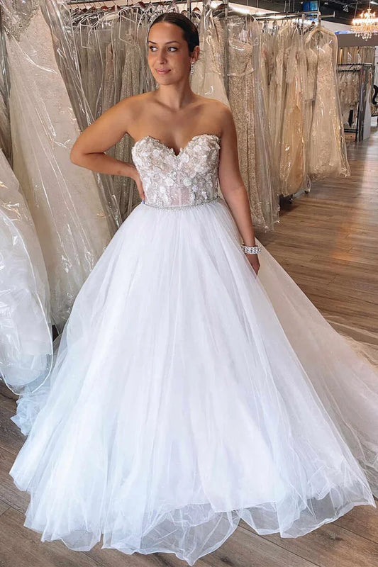 A-Line Sweetheart Long Wedding Dress With Applique