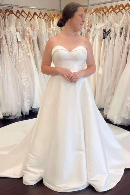 A-Line Sweetheart Long Wedding Dress With train