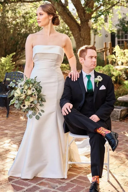 Satin Strapless Trumpet Long Wedding Dress With Train