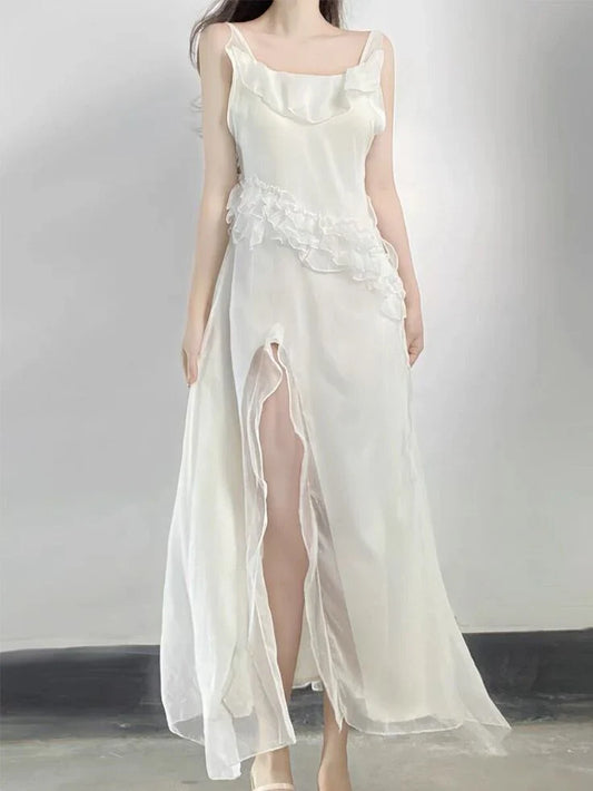 Sexy White Chiffon Long Prom Dress With Slit