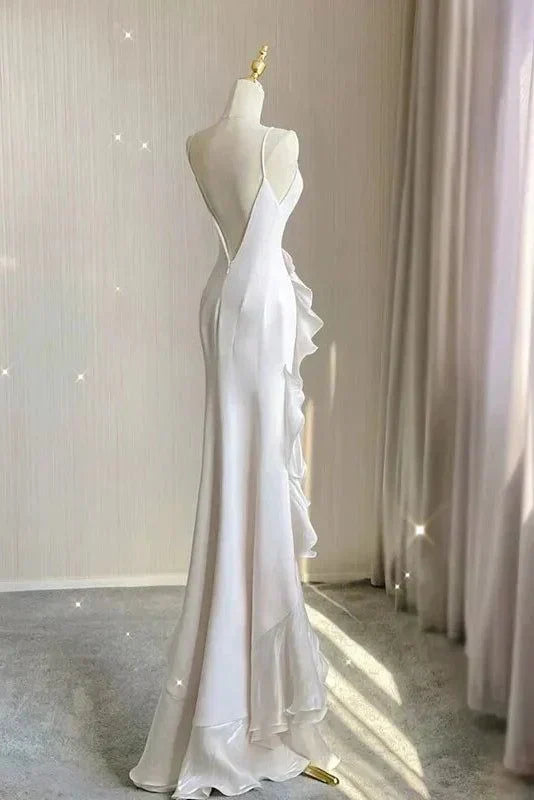Spaghetti Straps Mermaid With Ruffles Backless Prom Dress