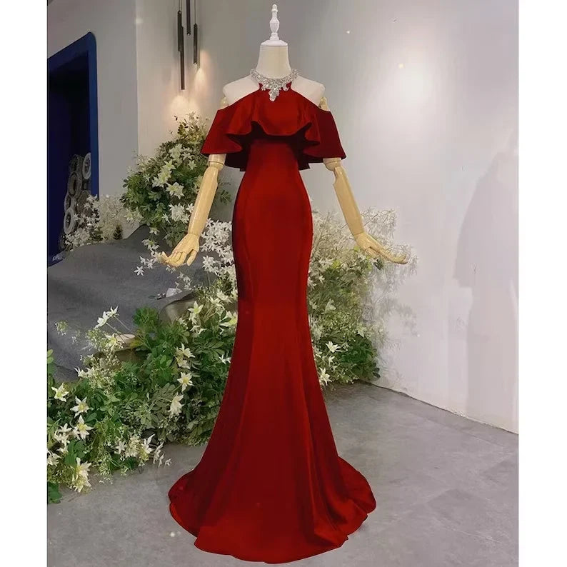 Vintage Off The Shoulder Long Mermaid Prom Dress