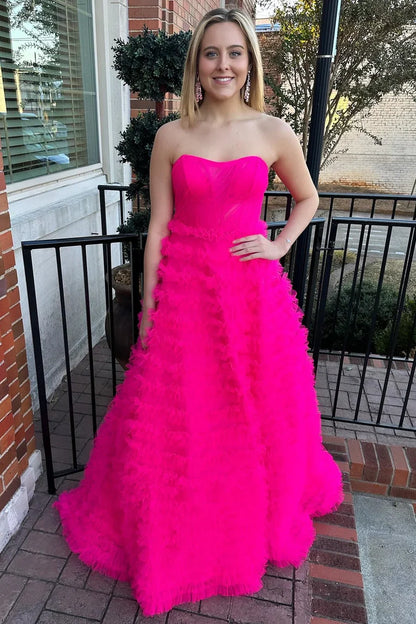A-Line Strapless Prom Dress With Ruffle