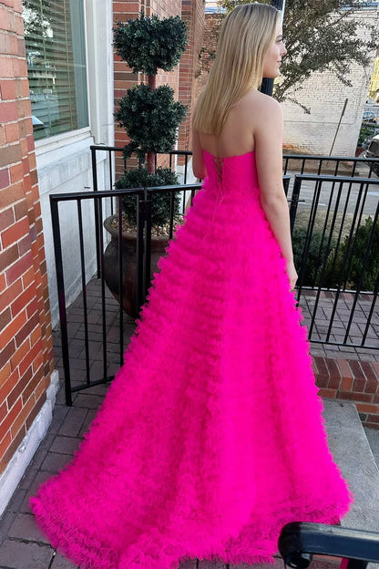A-Line Strapless Prom Dress With Ruffle
