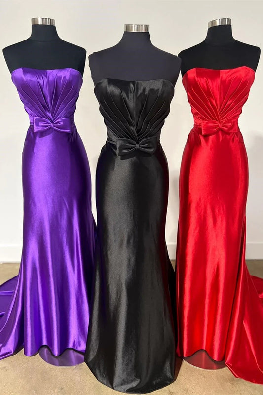 Off-the-Shoulder Strapless Bow Mermaid Prom Dress With Train