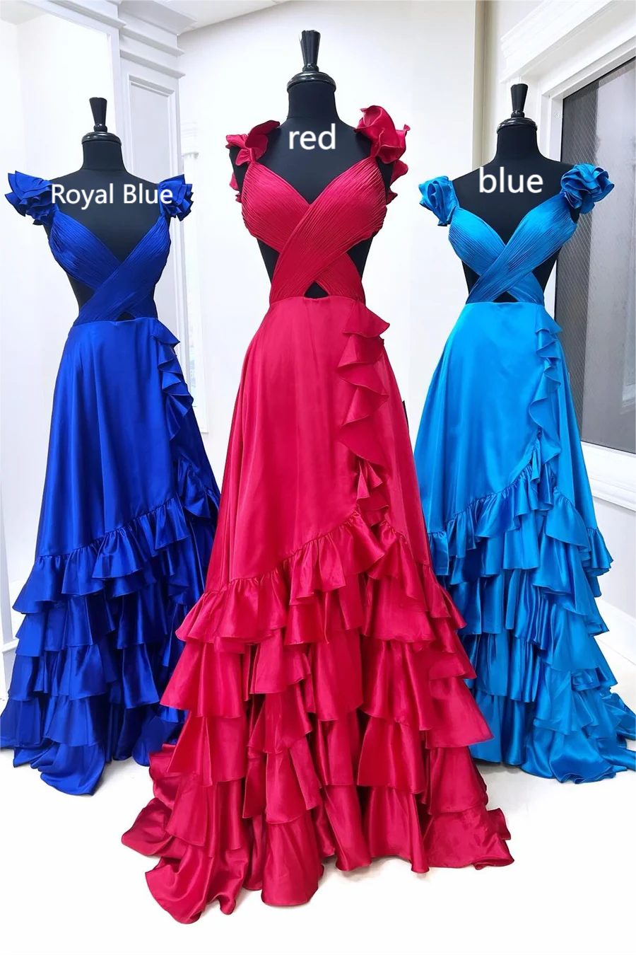A-Line Ruffle Prom Dress with Slit Cutout