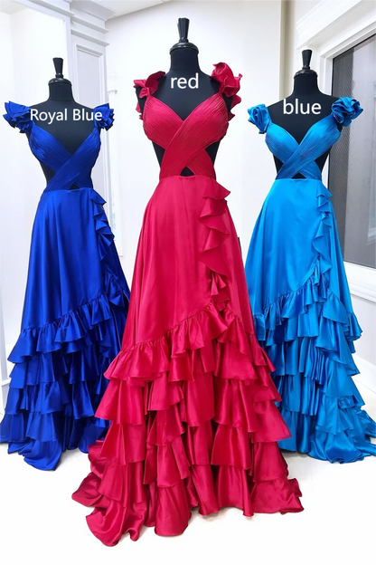 A-Line Ruffle Prom Dress with Slit Cutout
