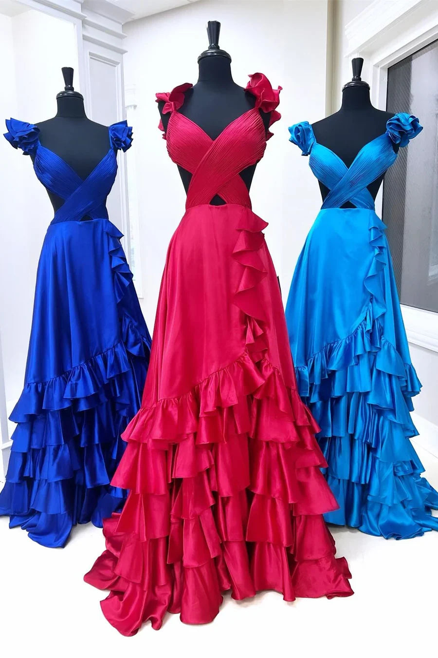 A-Line Ruffle Prom Dress with Slit Cutout