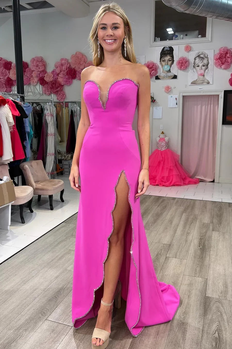 Off-the-Shoulder Beaded Mermaid Prom Dress with Slit