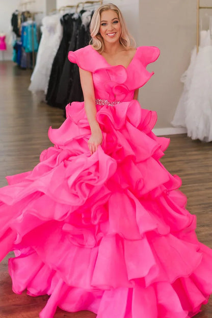 A-Line Ruffle Prom Dress With Multi-Layer