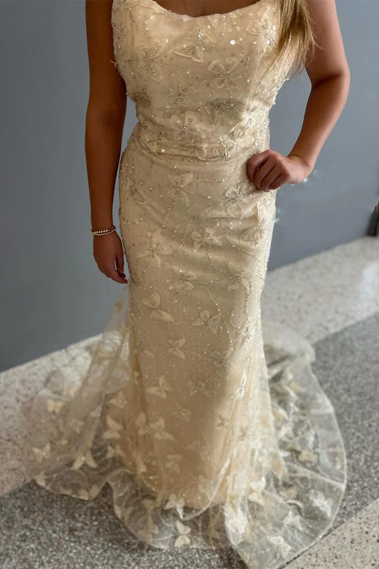 Scoop Neck Mermaid Prom Dress With Butterfly Applique