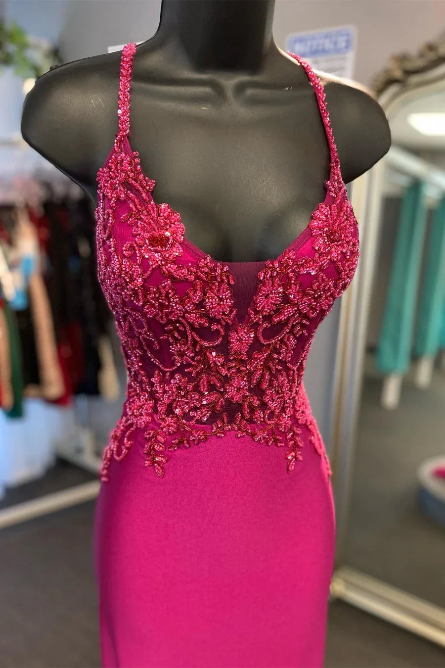 Beaded Lace-Up Mermaid Prom Dress