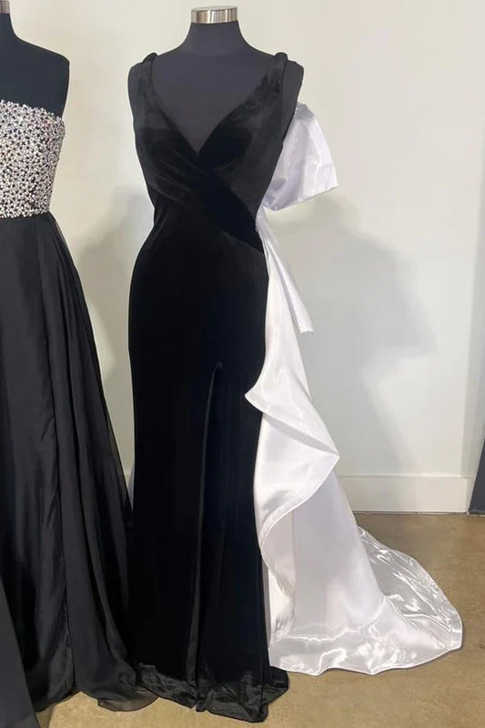 Velvet Bow-Back Mermaid Prom dress with Slit