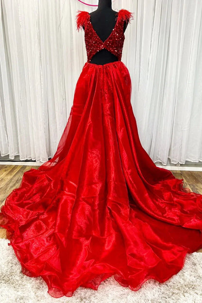 Sequin Deep V Neck Mermaid Prom Dress with Train