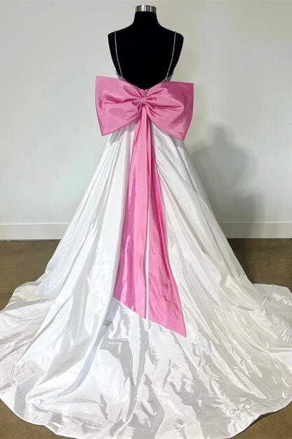 A-Line Beaded Bow-Back Long Prom Dress