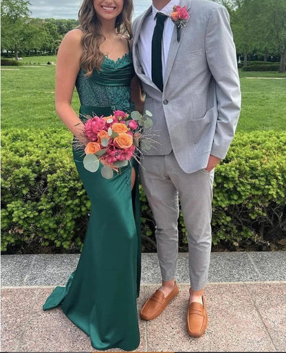 Spaghetti Strap Applique Mermaid Prom Dress with Slit