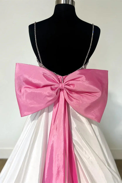 A-Line Beaded Bow-Back Long Prom Dress