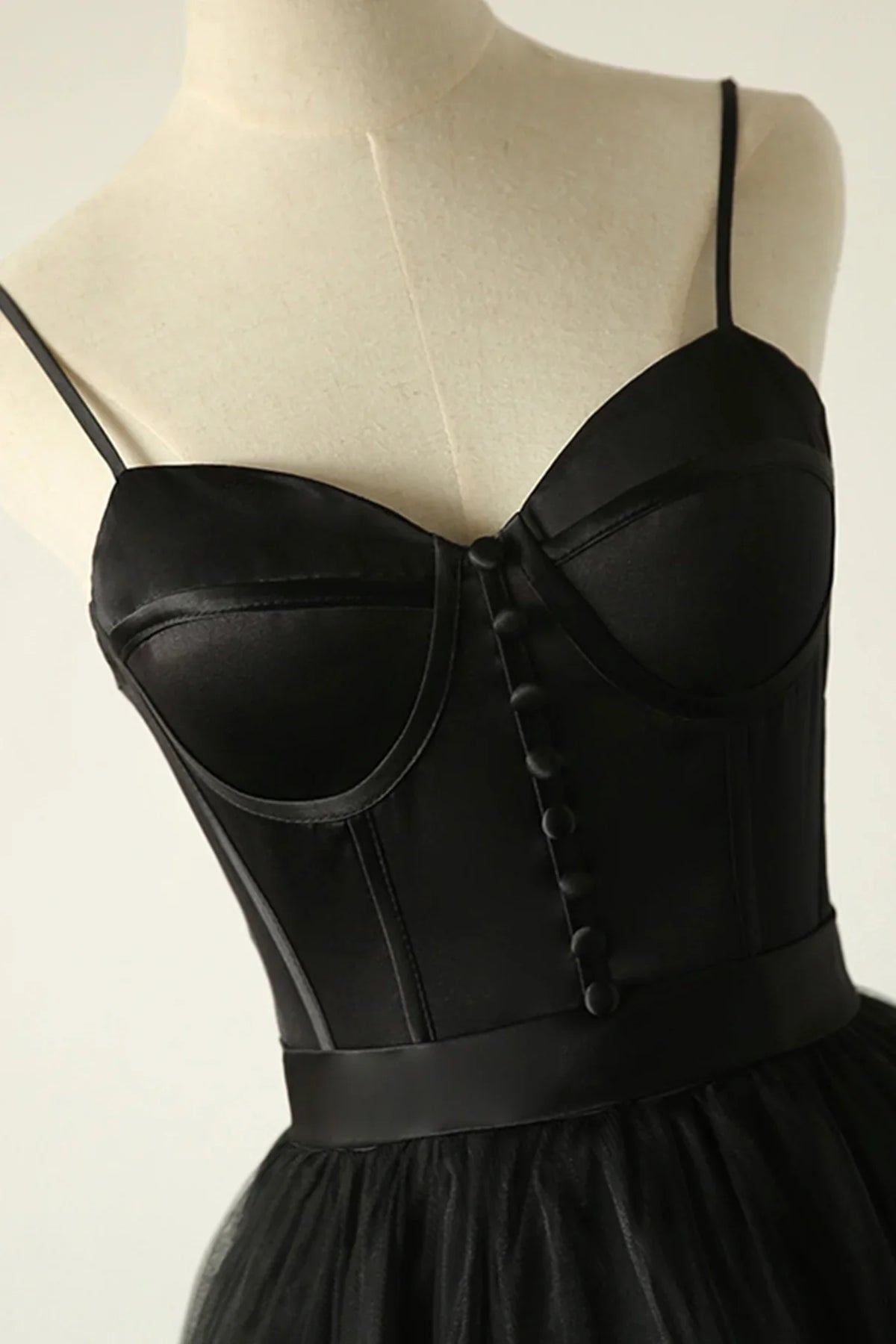 Black A-Line Spaghetti Strap Long Prom Dresses