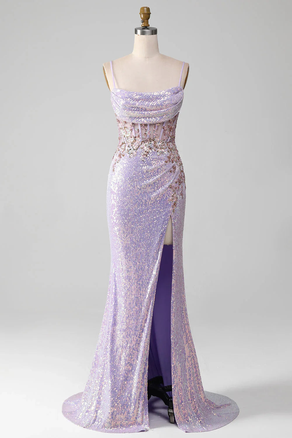 Sparkly Spaghetti Straps Mermaid Prom Dress With Slit