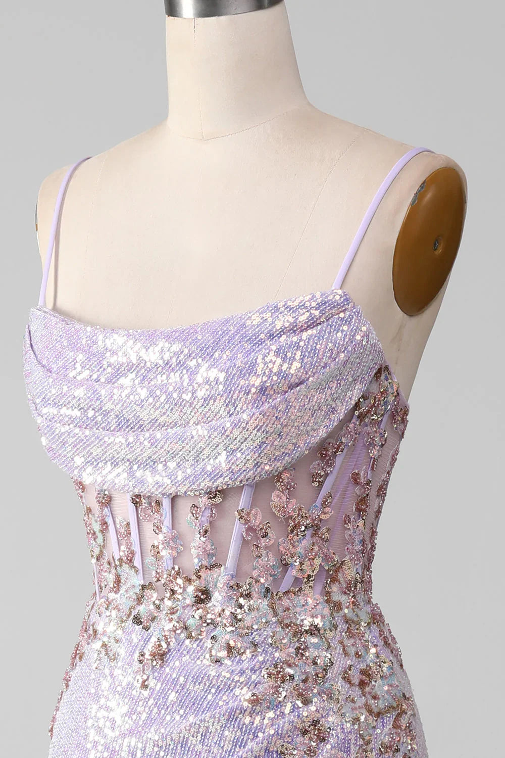 Sparkly Spaghetti Straps Mermaid Prom Dress With Slit