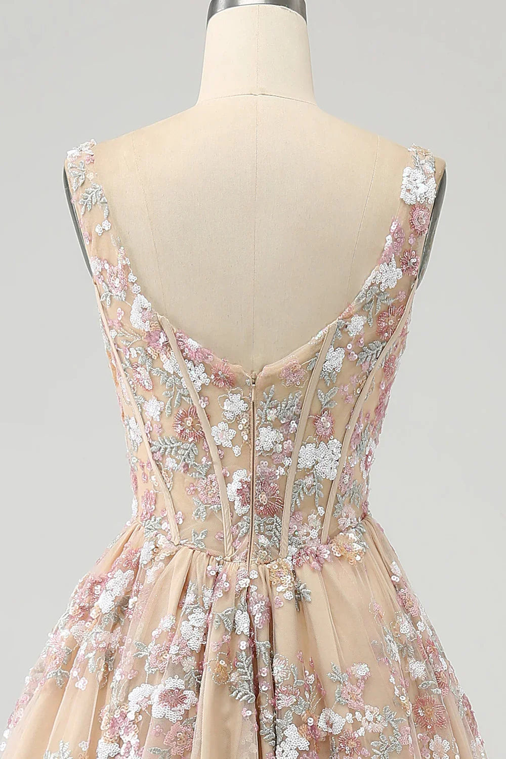 A Line Square Neck Corset Prom Dress With Appliques