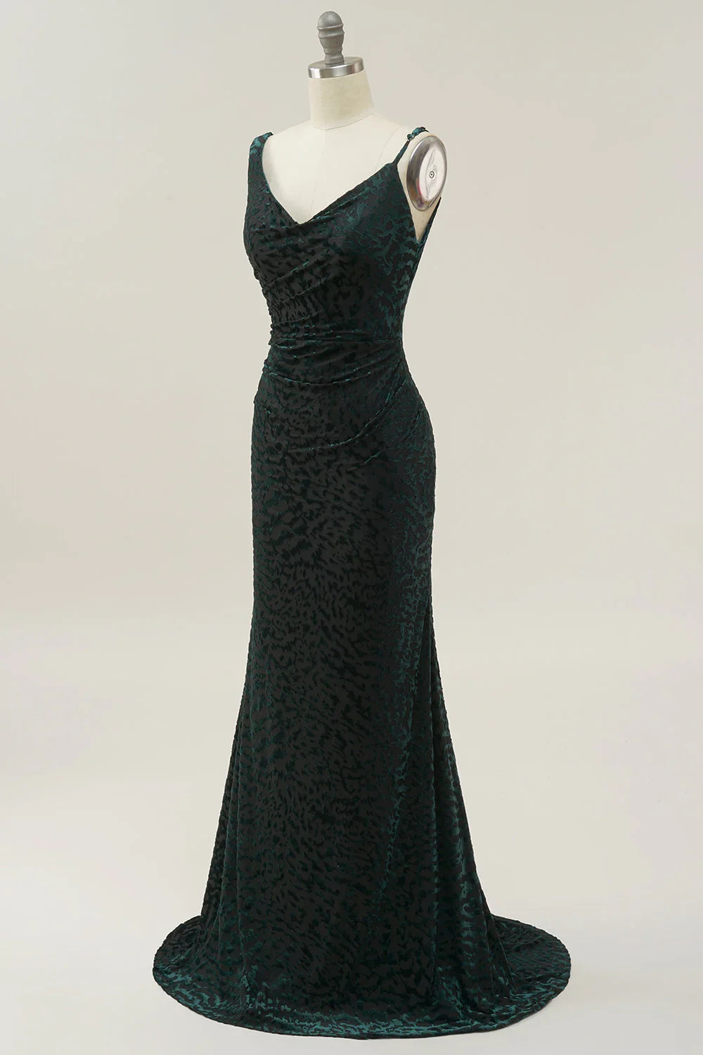 Mermaid V Neck Dark Green Velvet Long Prom Dress