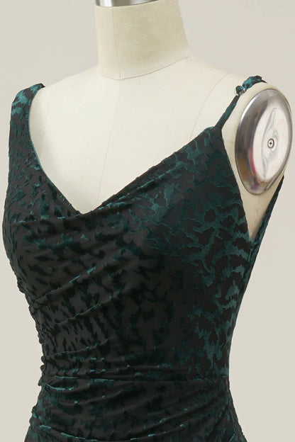 Mermaid V Neck Dark Green Velvet Long Prom Dress