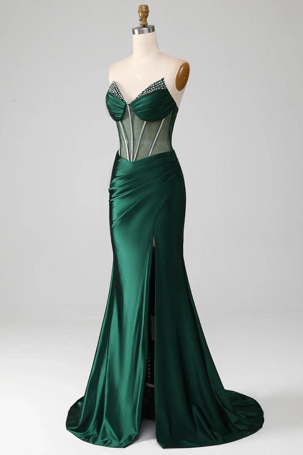Dark Green Mermaid Sweetheart Corset Prom Dress With Split Front