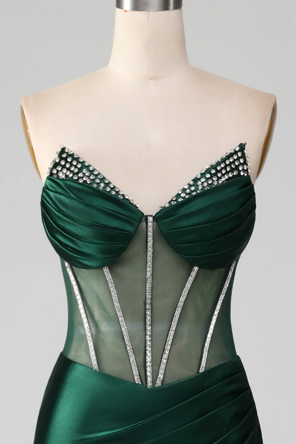 Dark Green Mermaid Sweetheart Corset Prom Dress With Split Front
