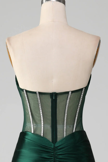 Dark Green Mermaid Sweetheart Corset Prom Dress With Split Front