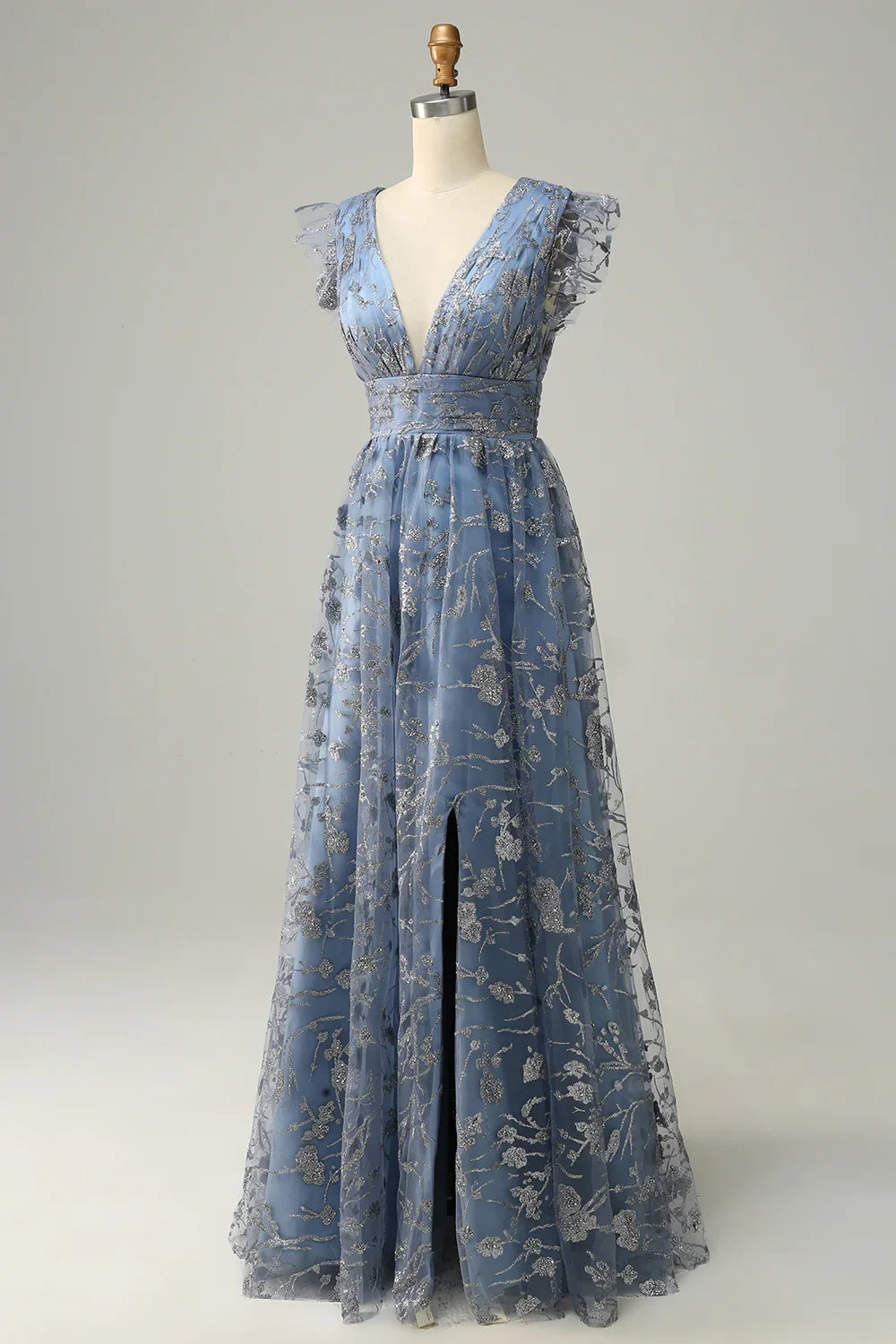 A Line Deep V Neck Prom Dress With Embroidery