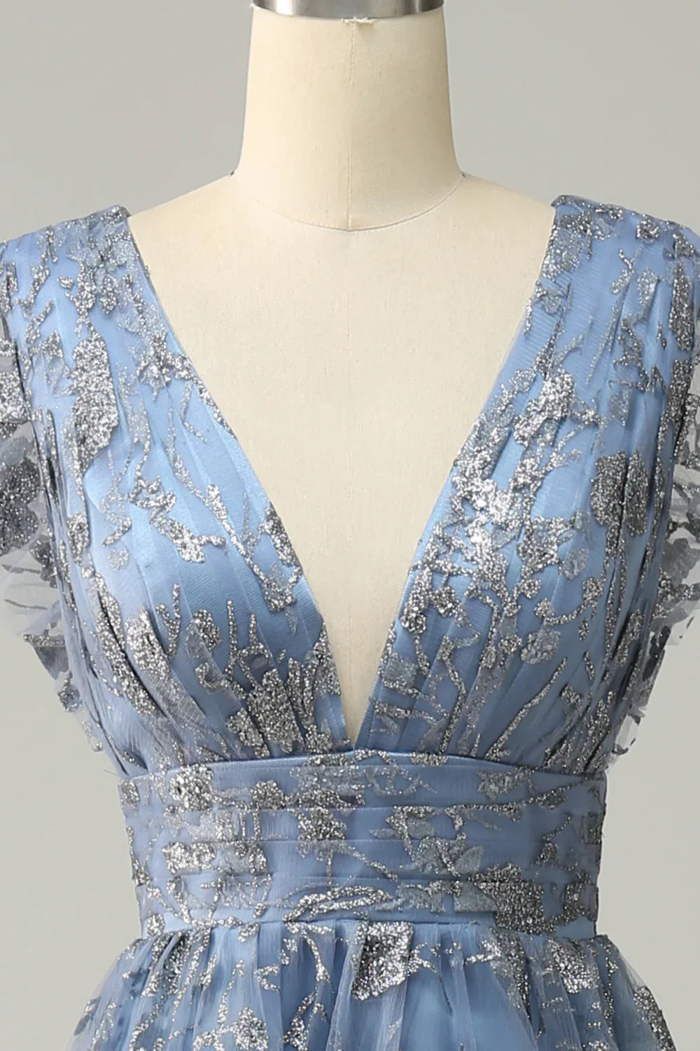 A Line Deep V Neck Prom Dress With Embroidery