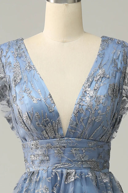 A Line Deep V Neck Prom Dress With Embroidery