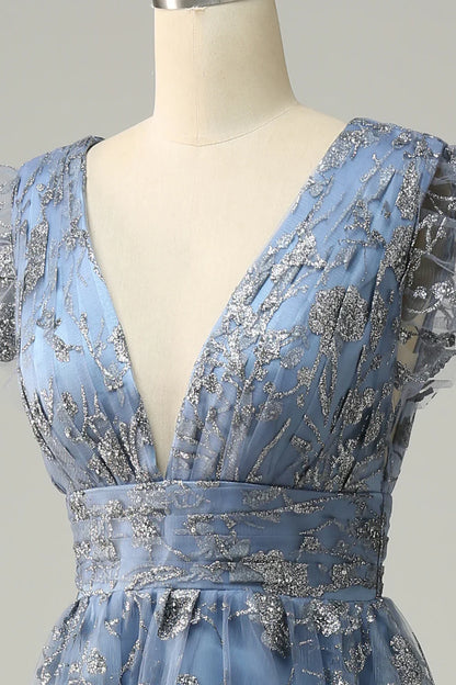 A Line Deep V Neck Prom Dress With Embroidery