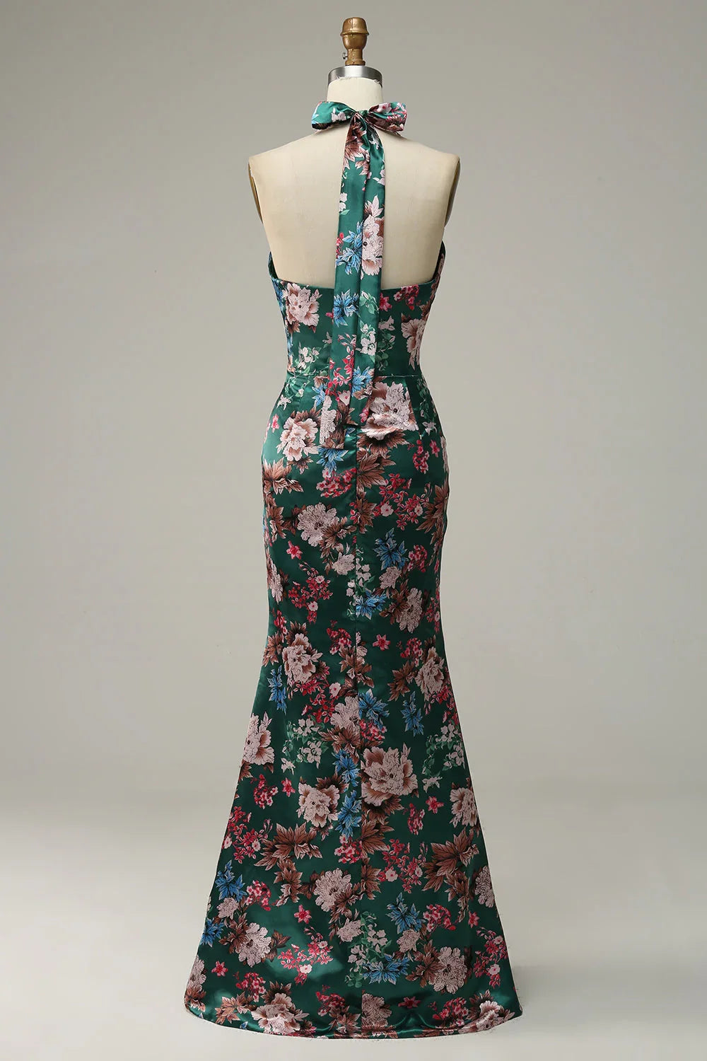 Flower Print Halter Prom Dress With Lace Up