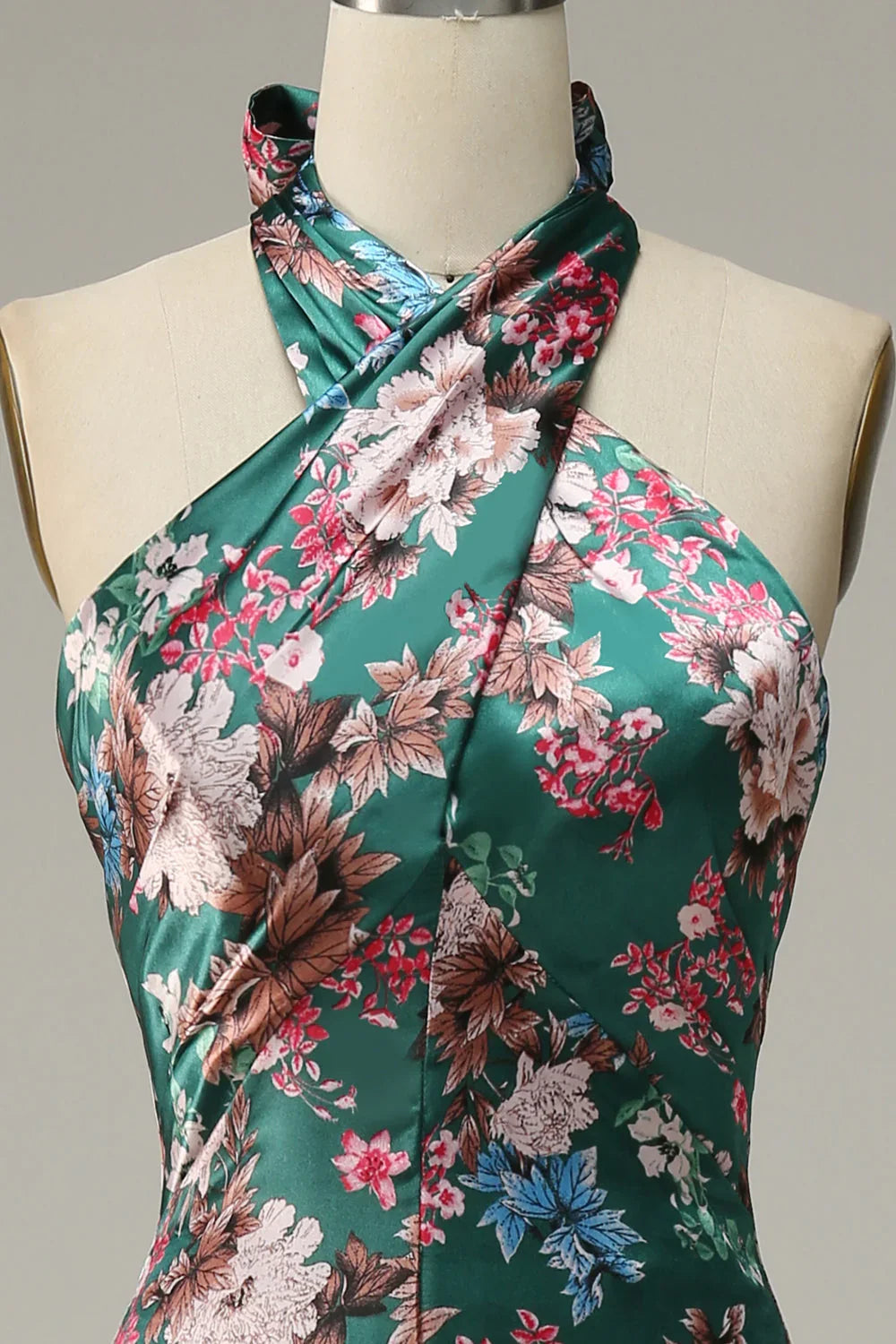 Flower Print Halter Prom Dress With Lace Up