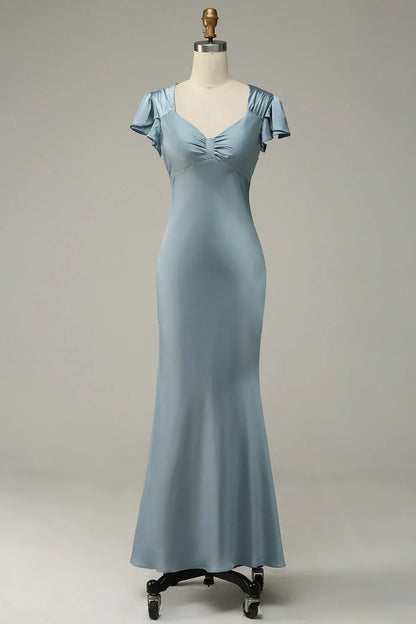 Satin Simple Prom Dress With Ruffles