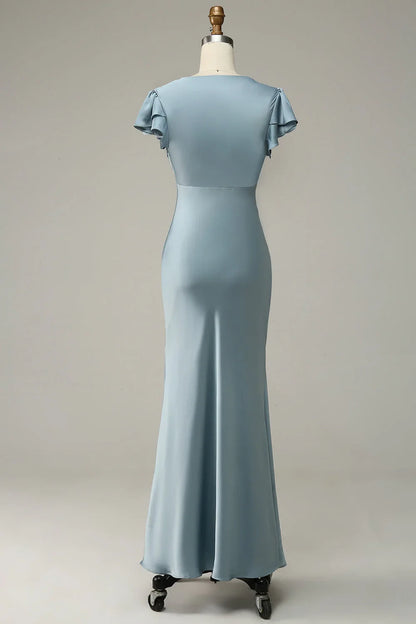 Satin Simple Prom Dress With Ruffles