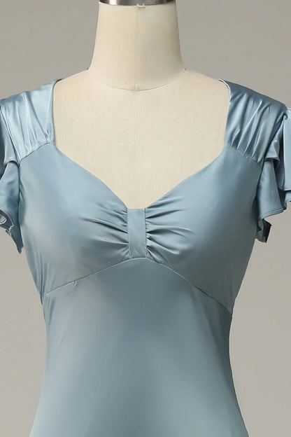 Satin Simple Prom Dress With Ruffles