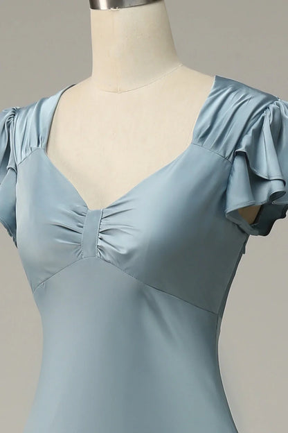 Satin Simple Prom Dress With Ruffles