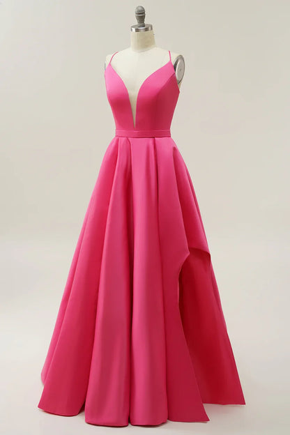 Deep V Neck Floor Length A-Line Spaghetti Straps Ball Gown
