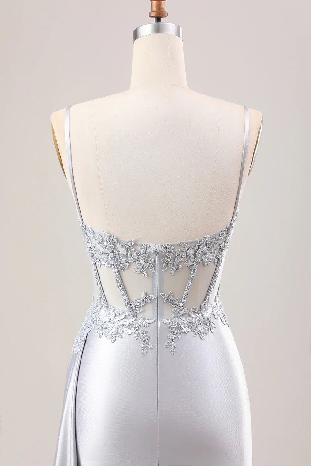 Mermaid Pleated Sheer Long Corset Satin Prom Dress With Slit