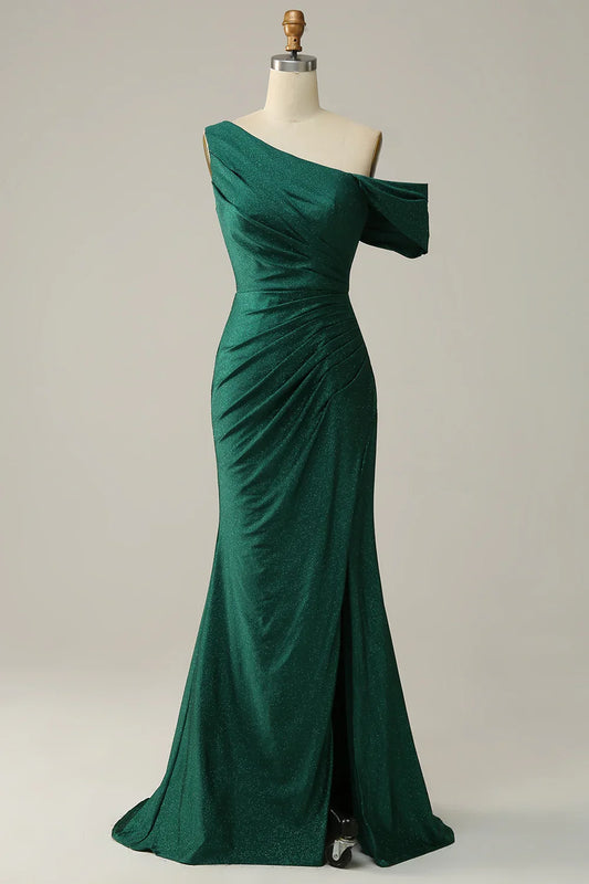 One Shoulder Mermaid Satin Prom Dress With Slit