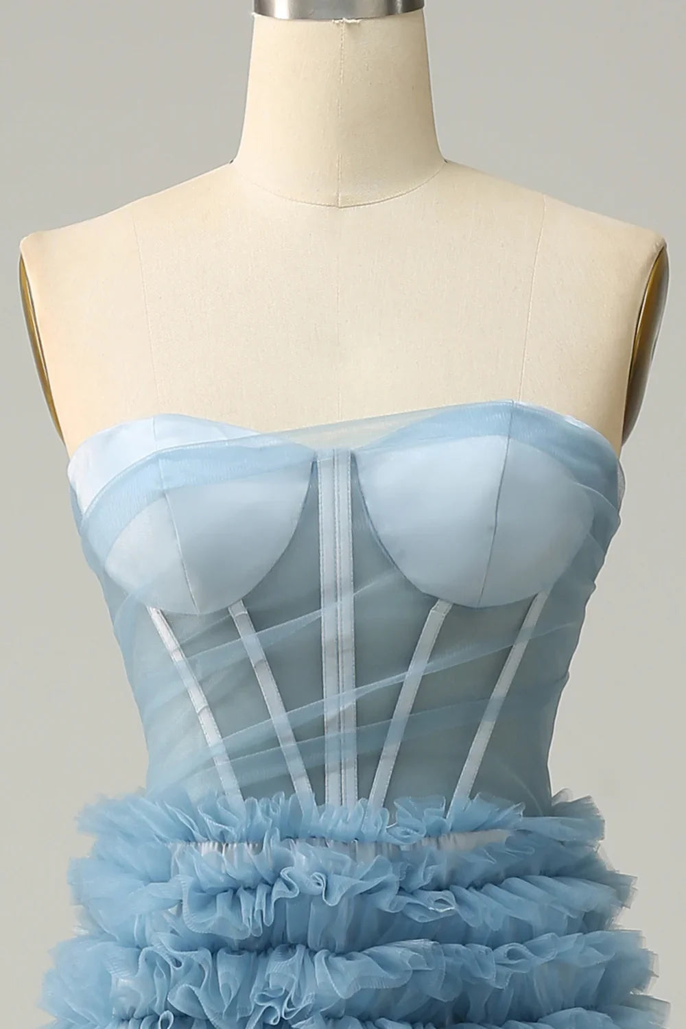 Off-the-Shoulder Light Blue A Line Sweetheart Tiered Prom Dress